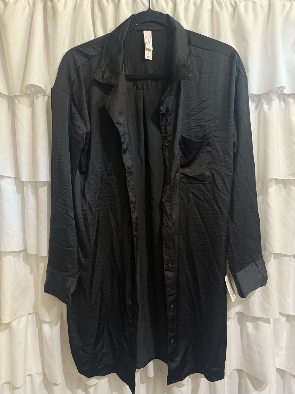 Auden Black Long Button-Front Pajama Shirt